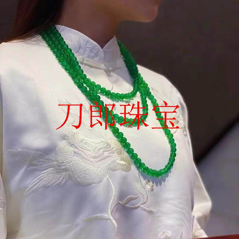 巴西老矿绿玉髓叠戴毛衣链新中式玛瑙国风原创女款阳绿色圆珠项链