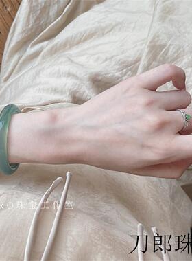 高端冰种油青绿玛瑙远山黛玉髓手镯薄荷绿新中式国风玉镯子百搭款