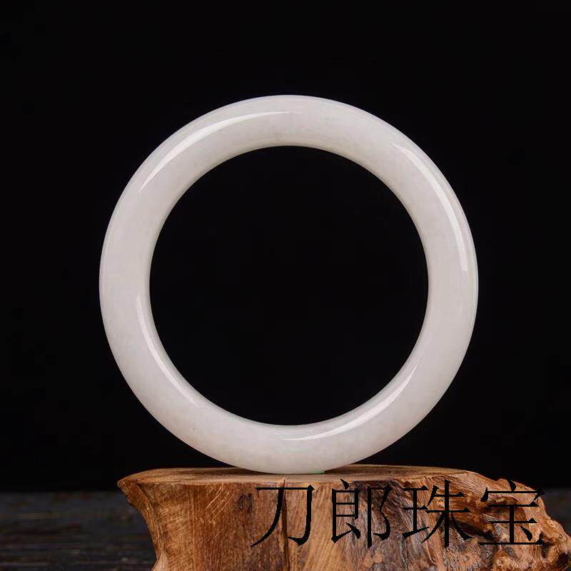 天然新疆和田玉手镯羊脂级白玉圆条玉镯子正品阿富汗胖圆条女证书