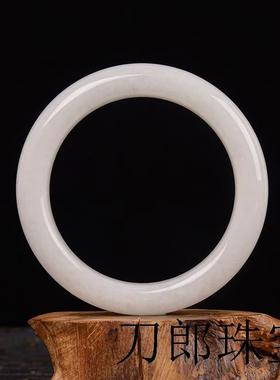 天然新疆和田玉手镯羊脂级白玉圆条玉镯子正品阿富汗胖圆条女证书