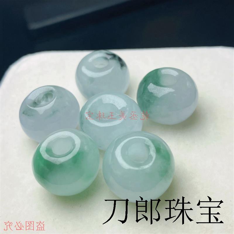 缅甸老坑翡翠色冰糯种飘花平安扣阳绿面包扣子飘绿色厚玉扣男女吊