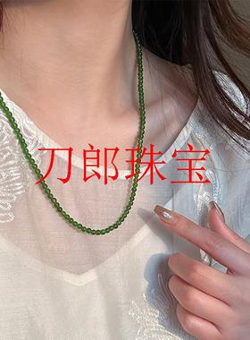 高级感显白碧玉绿色玉髓串珠圆珠项链新款气质新中式锁骨链女颈链
