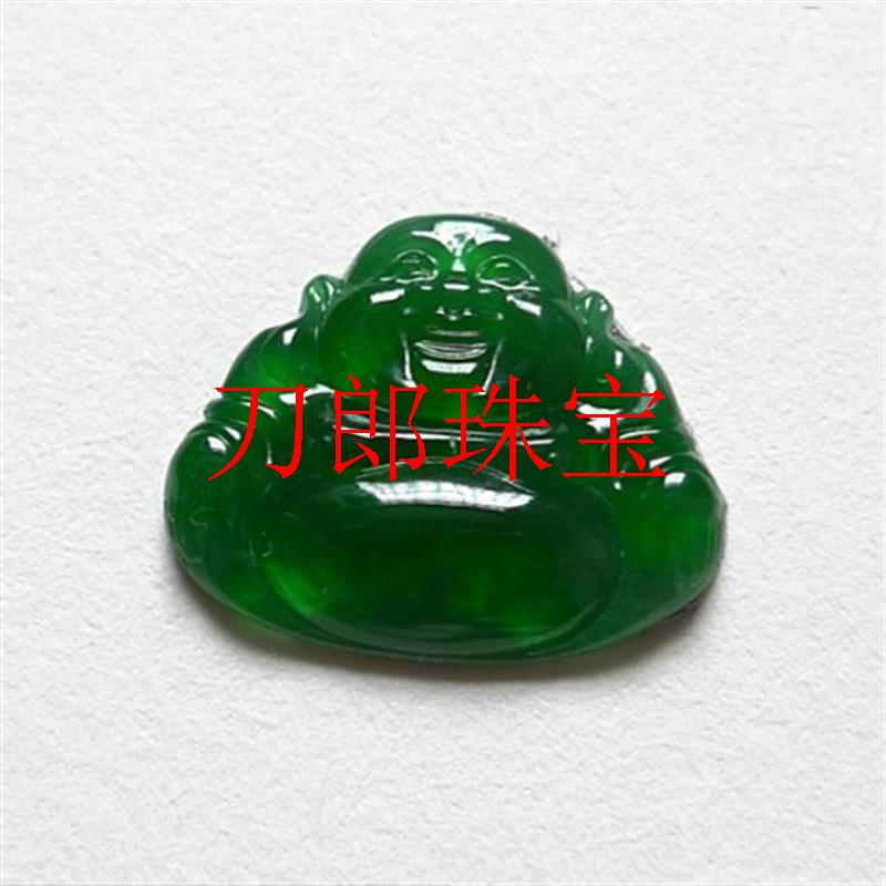缅甸祖母绿翡翠色佛公吊坠满阳绿飘绿花满绿翡翠色大肚笑佛玉吊坠