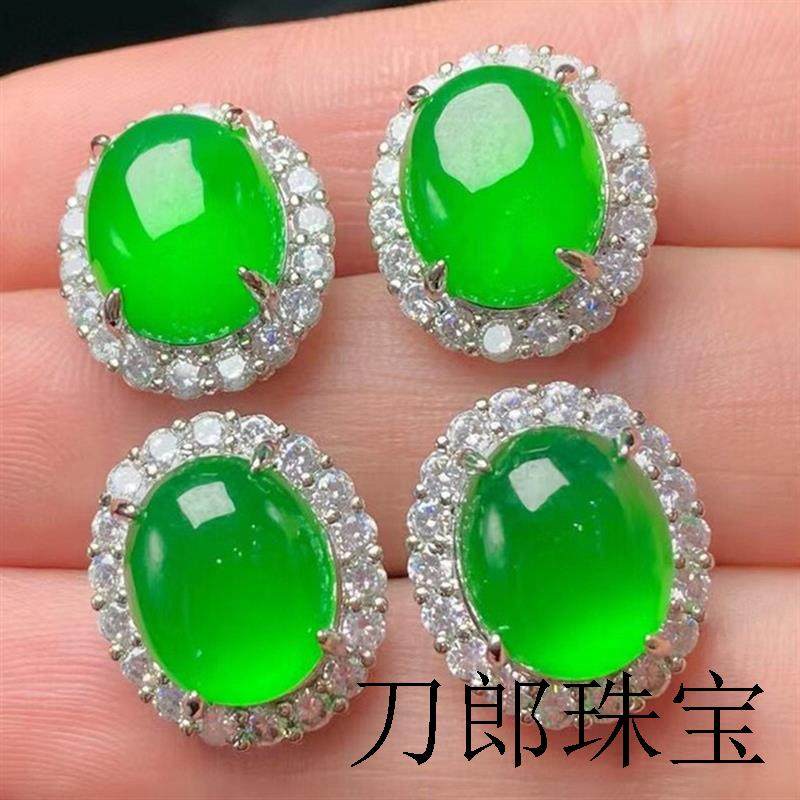 缅甸翡翠色阳玉戒指绿蛋面镶嵌戒指帝王绿高冰种满绿戒指女款送礼