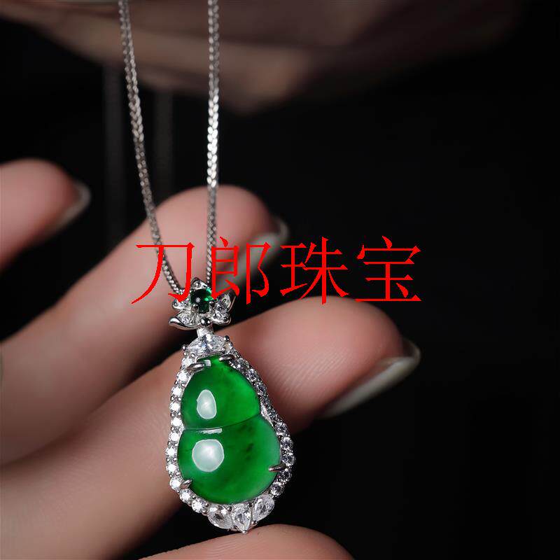 天玺高冰种满绿翡翠色葫芦吊坠银饰镶嵌戒指玉石耳环少女款首饰品