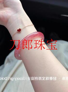 冰种草莓晶手镯爆闪星光镯圆条桃花粉素圈玉石镯子女高贵水晶镯子