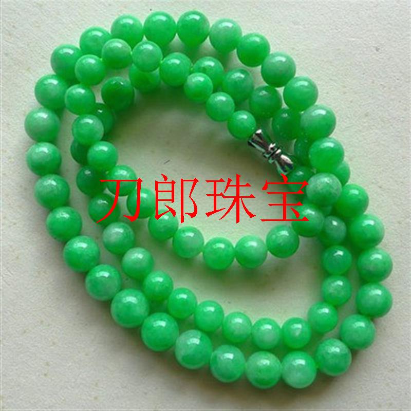 缅甸翡翠色冰糯种满绿项链飘绿正阳绿手链女款圆珠毛衣链多圈手串