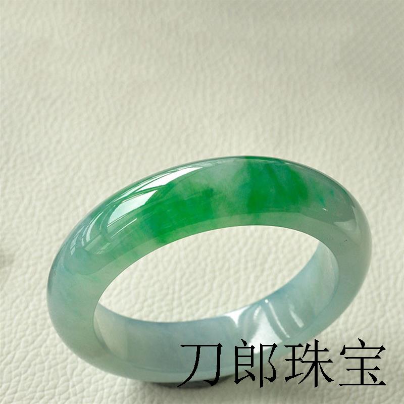 高端缅甸翡翠冰种飘绿玉镯子圆形阳绿玉手镯少女款宽条精品送礼品