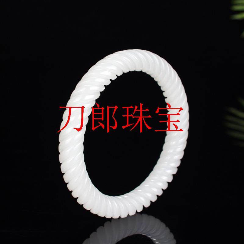 新疆和田玉手镯白玉麻花扭丝玉石镯子雕花羊脂玉圆条女富贵美人镯