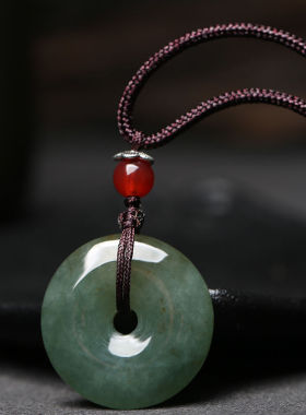 和田玉转运珠吊坠平安扣冰糯种油青飘花玉扣男女款玉佩青白玉挂件