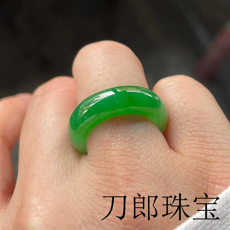 收藏级翡翠色戒指高冰种透亮阳绿色指环精选飘花戒圈高端男女同款