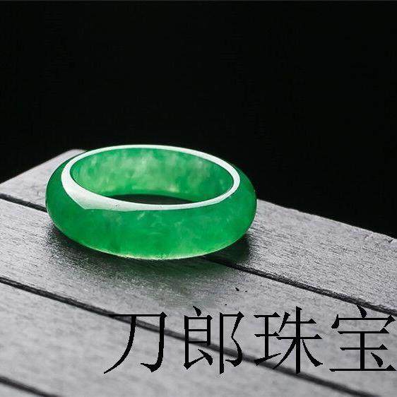 高端缅甸老坑翡翠色冰种阳绿飘花辣绿玉指环高级感满绿男女款饰品
