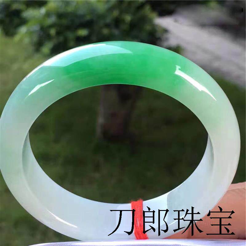 珠宝镶嵌白底青手镯缅甸冰种阳绿春彩正圈翡翠色玉镯女款精品玉石