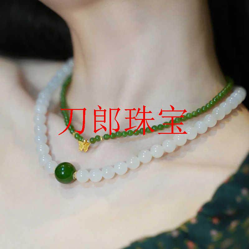 小众新疆羊脂白玉小米珠戒指搭配冰润阳绿碧玉指环戒圈新中式手链