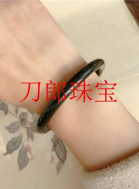 精选新疆和田玉叮当镯墨色玉手镯黑青玉细圆条复古镯子高级感女款