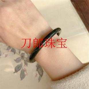 精选新疆和田玉叮当镯墨色玉手镯黑青玉细圆条复古镯子高级感女款
