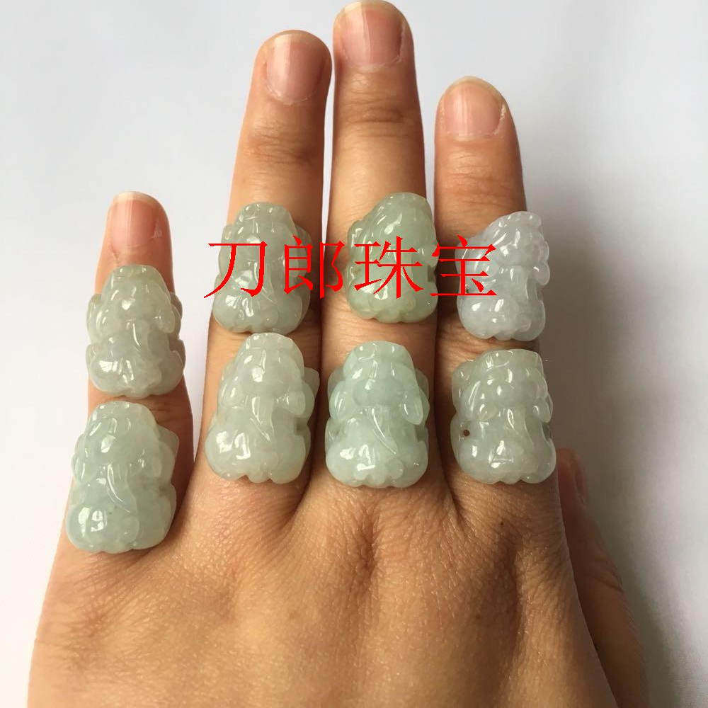 精品缅甸翡翠色玉石貔貅戒指手工