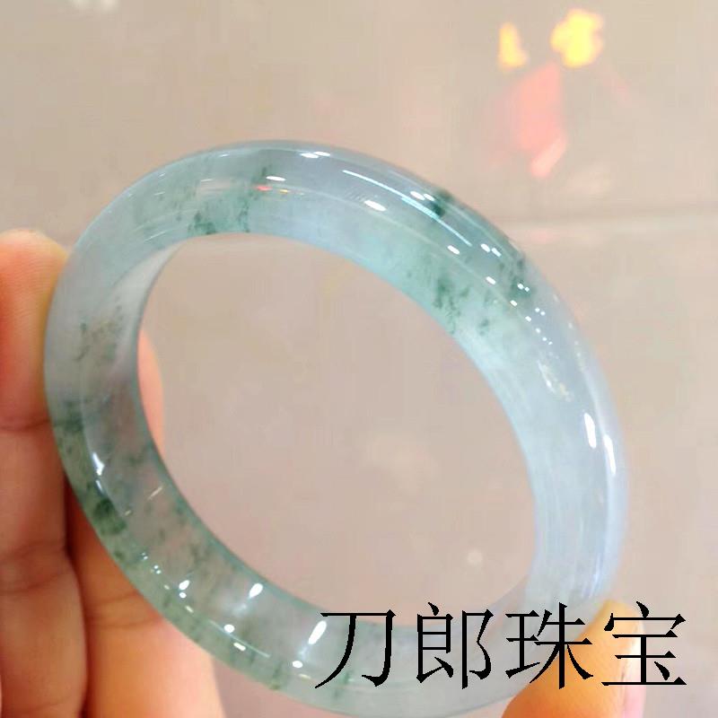 缅甸翡翠老坑晴水飘花手镯正圈冰透晶莹手镯贵妃玉镯子送朋友百搭