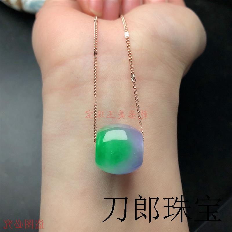 精品缅甸老坑冰种正阳绿紫罗兰春彩转运珠玉吊坠路路通翡翠色玉珠