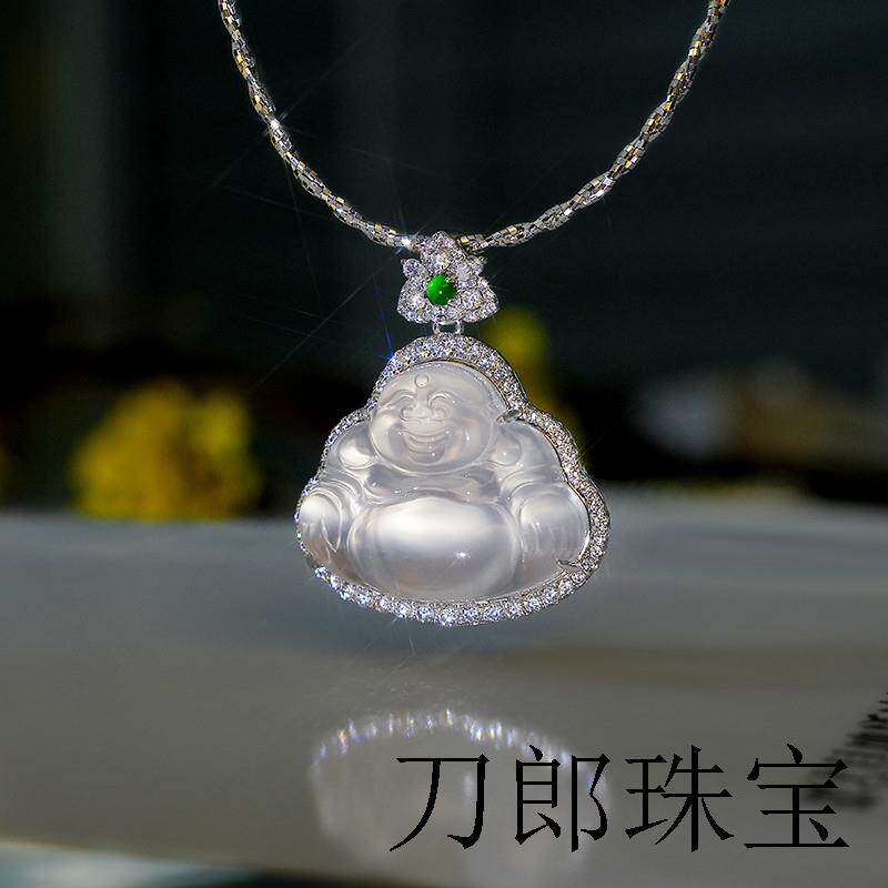 高端珠宝镶精品玉髓玛瑙坐佛项链仿翡翠高冰佛公吊坠礼品玉石百搭