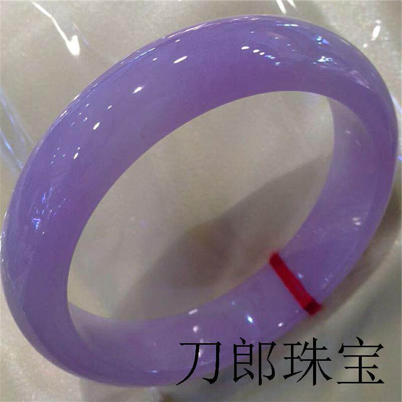 缅甸老坑翡翠冰糯种紫罗兰玉镯子贵妃正圈圆条手镯处理粉紫玉证书