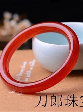 天然正品玉镯子巴西红玛瑙手镯女少女圆条宽窄版红色旺夫真玉手镯