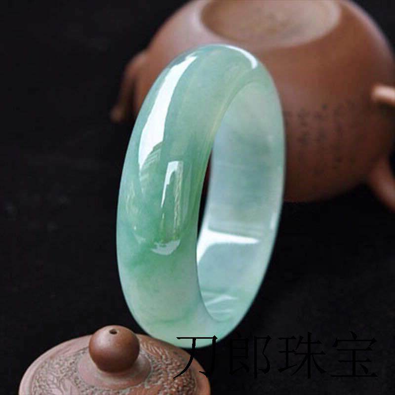 缅甸玉手镯女油青贵妃镯飘花玉手镯子通透水润玉石冰种帝王绿气质