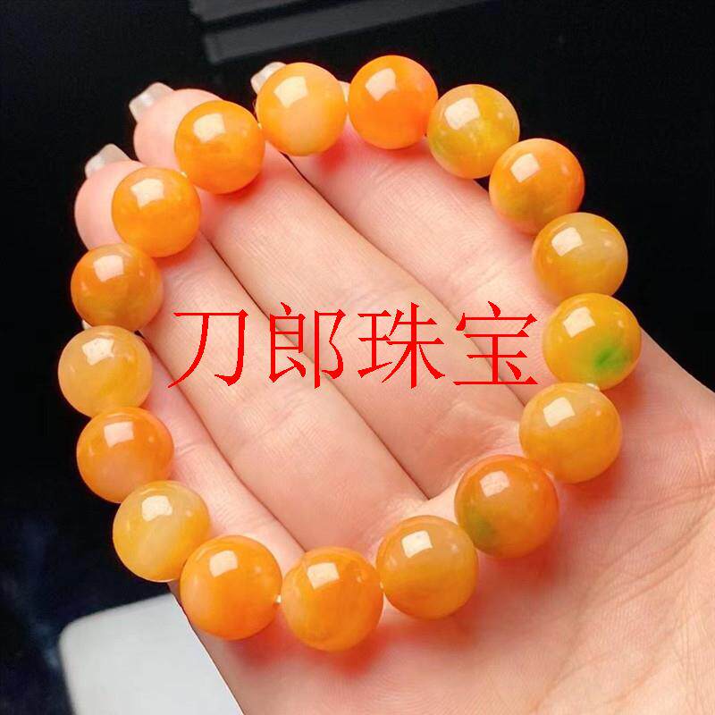 黄翡手链冰糯种飘绿圆珠玉石手链