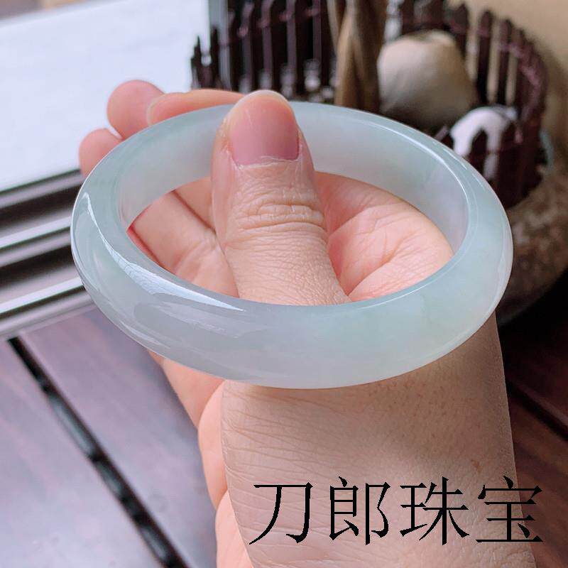 高冰种翡翠手镯缅甸老坑白月光浅绿色玉镯子单色青白玉手饰品证书