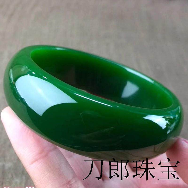碧玉手镯女款菠菜绿加宽玉镯子加厚旺夫和田玉俄料真玉送妈妈礼物
