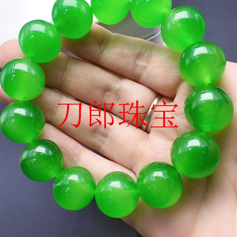 冰种阳绿色玉石手串圆珠子冰润满