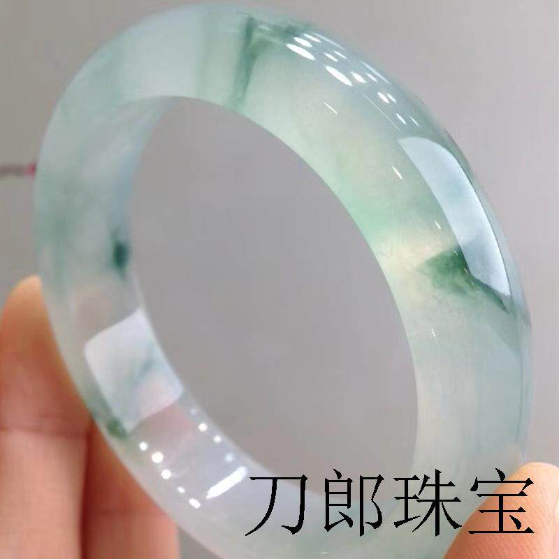 冰种飘花翡翠手镯冰透高端老坑处理男女款玉石正圈通透玉镯子证书