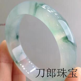 冰种飘花翡翠手镯冰透高端老坑处理男女款玉石正圈通透玉镯子证书