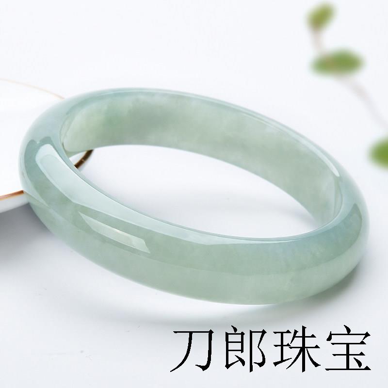 翡翠玉手镯单色缅甸玉石贵妃冰种飘绿正圈白底青冰糯种手镯子百搭