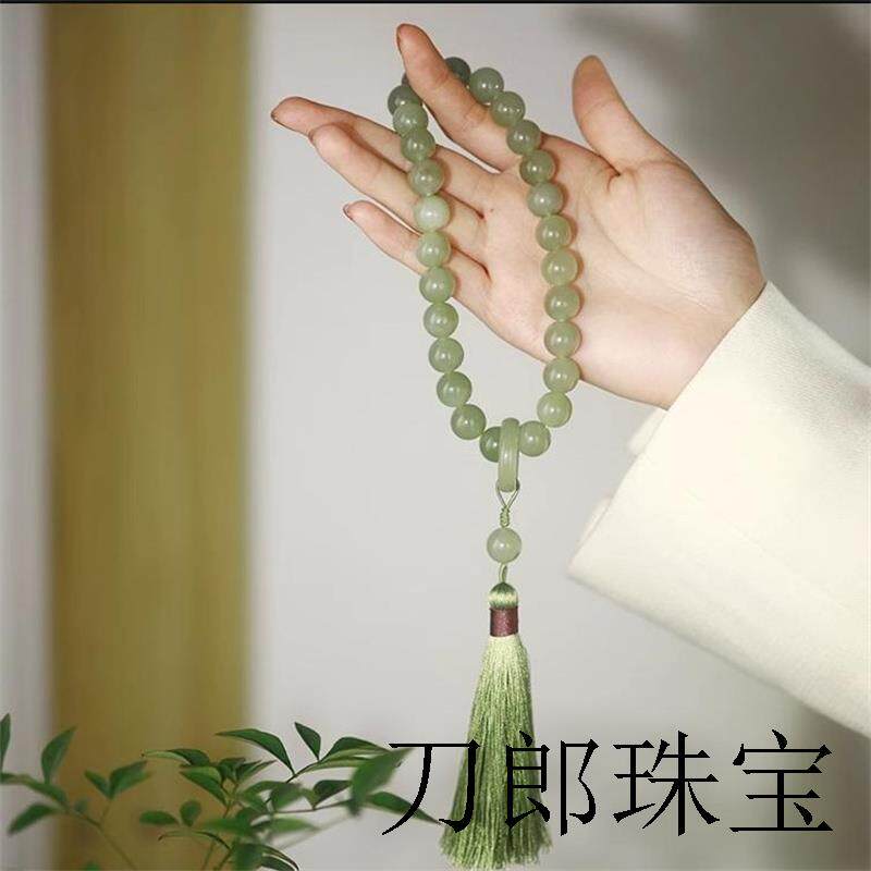 纯天然和田玉手串单圈18颗文玩佛珠男女青白玉手链手持念珠跑环子