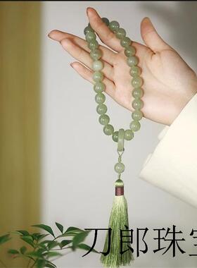 纯天然和田玉手串单圈18颗文玩佛珠男女青白玉手链手持念珠跑环子