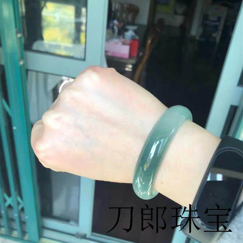 缅甸玉石高档翡翠手镯老坑冰糯种飘花处理油青玉镯子珠宝玉器证书