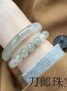 扁条手镯子旺夫镯半山半水翡翠玛瑙纯天然新疆天山翠冰翠金丝玉镯