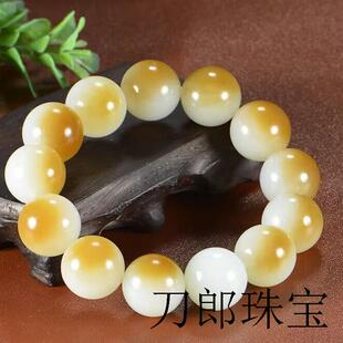 新疆且末糖羊脂白玉圆珠手链和田玉籽料单圈男女款 玉石手串百搭款
