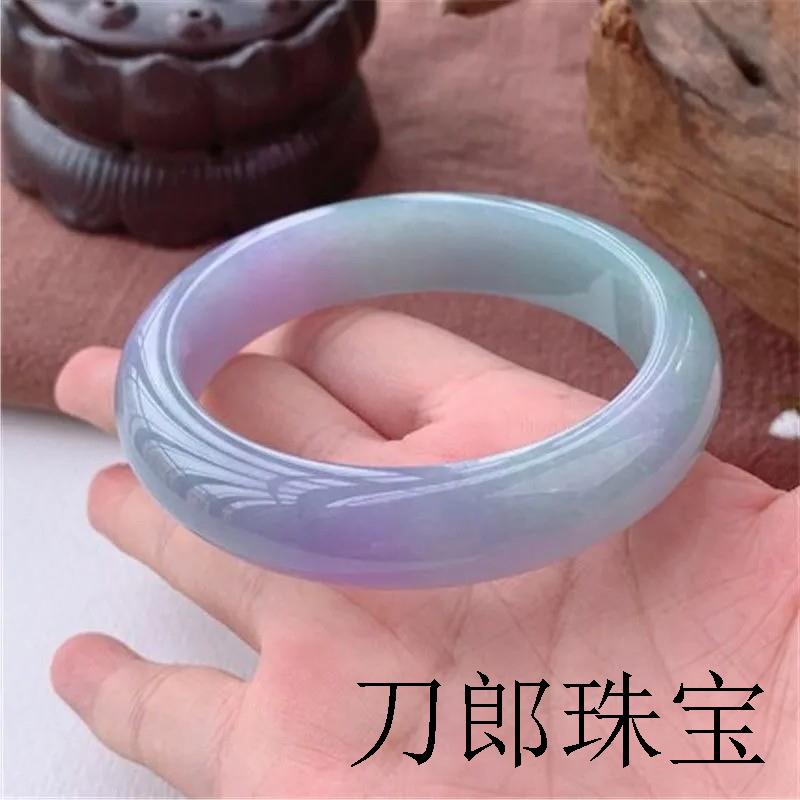 缅甸翡翠色玉手镯冰糯种飘绿处理淡紫青飘花贵妃玉镯子女送礼证书