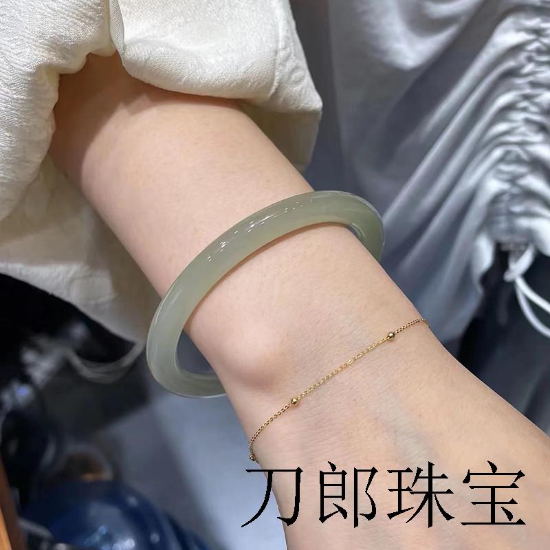 高端冰种青白玉手镯圆条细款和田玉叮当镯晴水镯子女精选珠宝玉石