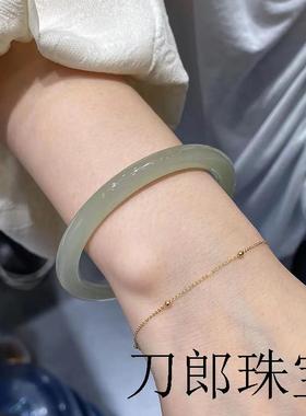 高端冰种青白玉手镯圆条细款和田玉叮当镯晴水镯子女精选珠宝玉石