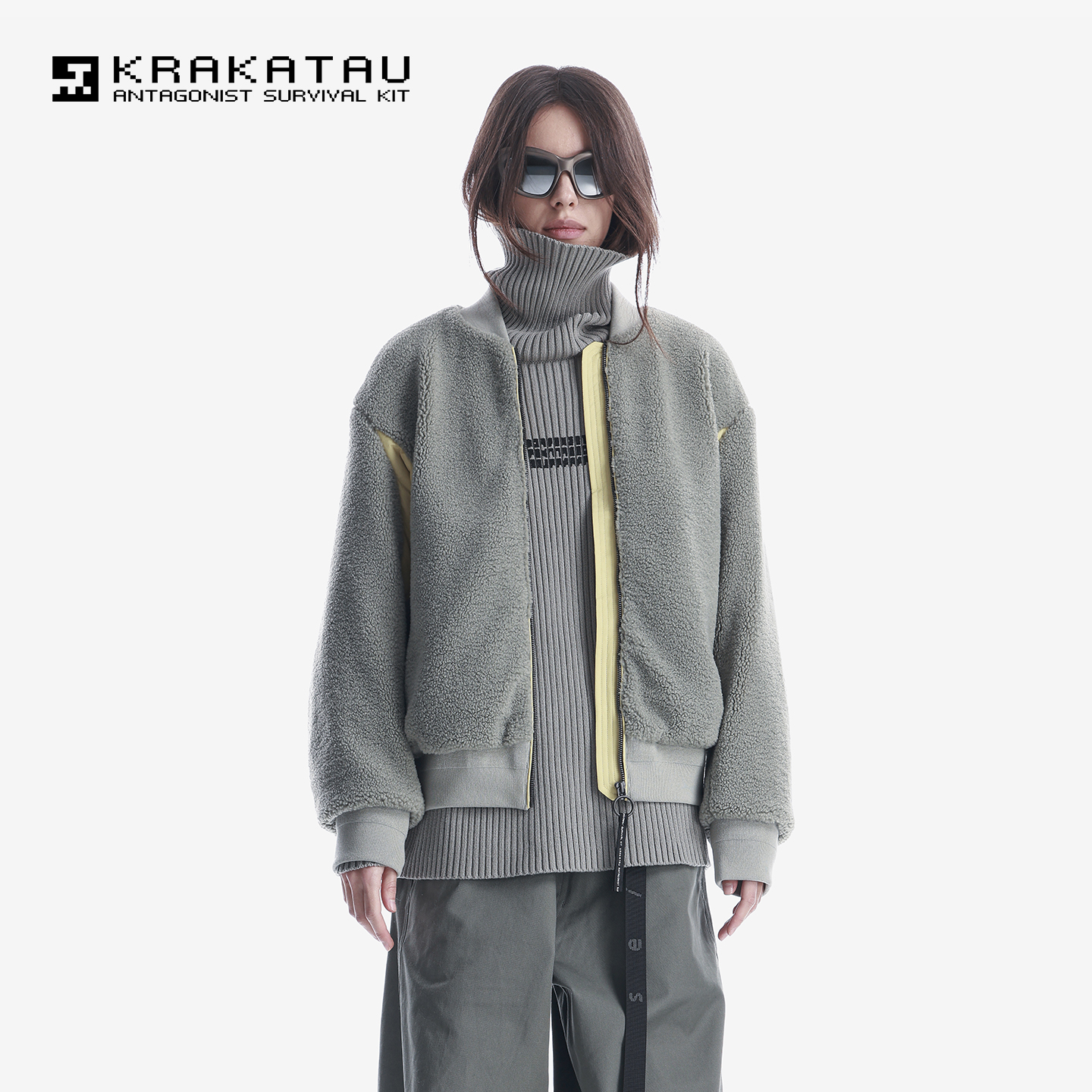 KRAKATAU女士羊羔绒拉链外套秋冬