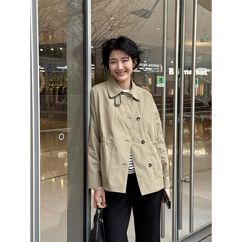 周浪清小个子短款收腰风衣女款2025新款春季翻领夹克宽松工装外套