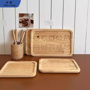 猫狗双全 新年招待客人创意可爱木质托盘一人食餐盘家用隔热 包邮