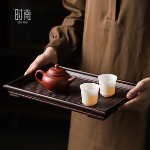 藤编小型茶盘干泡台家用复古风茶具茶杯收纳盘下午茶点心托盘 中式