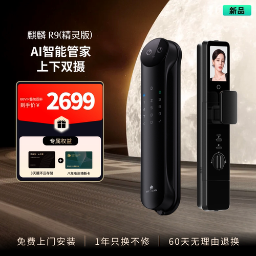 德施曼智能门锁指纹锁家用防盗门人脸猫眼密码锁麒麟R9精灵版