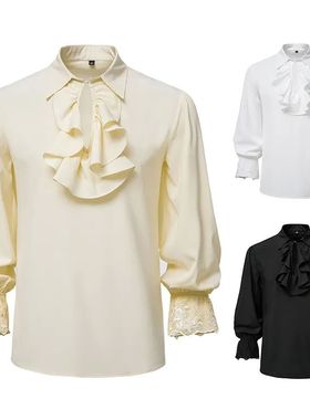 Ruffle edge long sleeved lapel shirt for men荷叶边翻领衬衫男