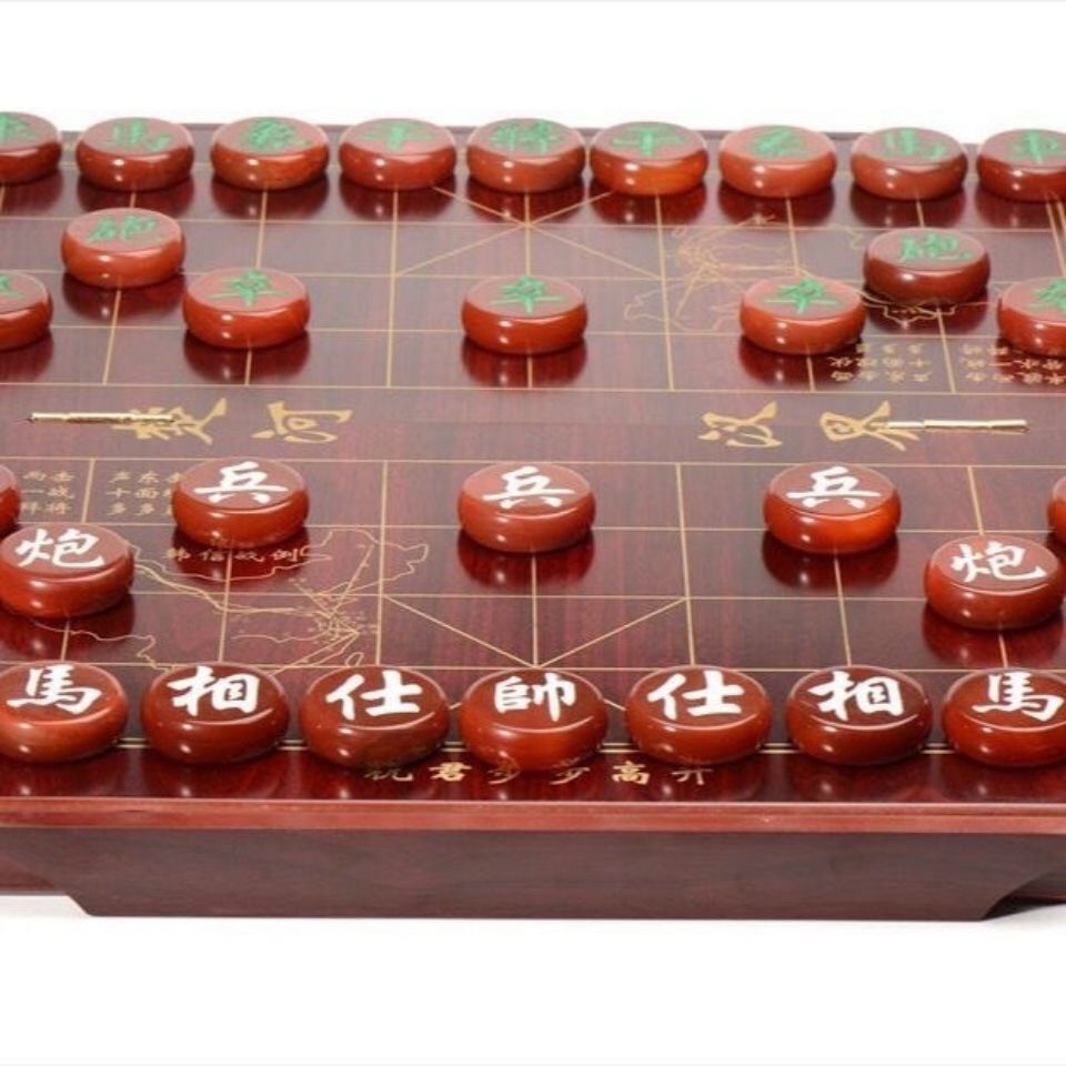 高档天然玉石玛瑙中国象棋套装
