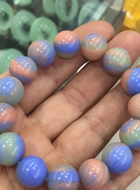 原石绿色夜明珠夜光石水晶手链